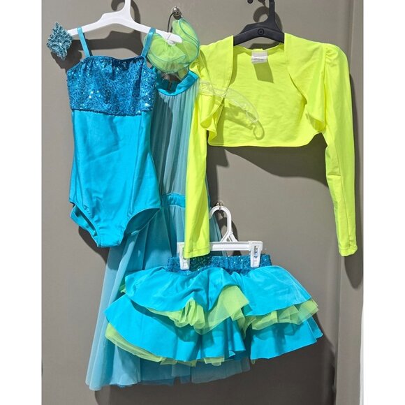 Revolution MC 7/8 Living for the Rhythm RC18633 Blue & Yellow 6 Pc Dance Outfit - Picture 1 of 8